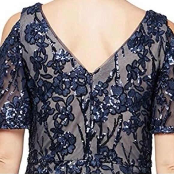 Women's Sequin Stretch Lace Gown - Navy/Nude - Mother of the Bride or Groom - Picture 4 of 6